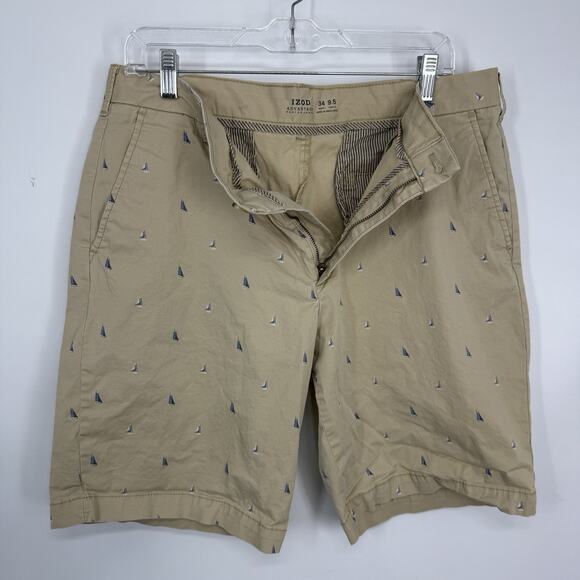 IZOD Advantage Performance Chino Shorts size 34 Khaki Sailboats Print 9.5" Insm - Picture 6 of 8